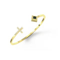 Gold Open Bangle with Crystal Cross and Square Accent