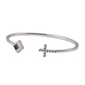 Silver Open Bangle with Cross and Square Detail